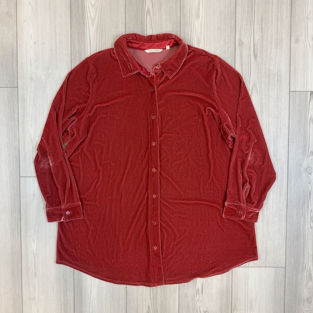 Soft Surroundings‎ 2X Velvet Boyfriend Tunic Shirt in Garnet Button Front